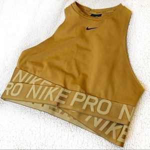 Nike Pro Intertwist Gold Athletic Crop Top Racerback Tank Running CrossFit Gym